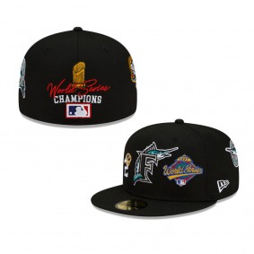 Florida Marlins New Era Cooperstown Collection 2x World Series Champions Count the Rings 59FIFTY Fitted Hat Black