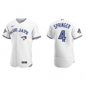 George Springer Toronto Blue Jays White 1992 World Series Patch 30th Anniversary Authentic Jersey