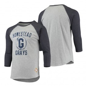 Men's Homestead Grays Stitches Heathered Gray Navy Negro League Wordmark Raglan 3-4-Sleeve T-Shirt