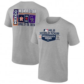 Men's Houston Astros vs. Colorado Rockies Heather Gray 2024 MLB World Tour Mexico City Series Matchup T-Shirt