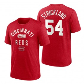 Reds Hunter Strickland Red 2022 Field of Dreams Lockup Tri-Blend T-Shirt