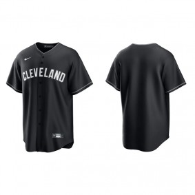 Men's Cleveland Indians Black White Replica Official Jersey