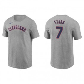 Men's Cleveland Indians Myles Straw Gray Name & Number Nike T-Shirt