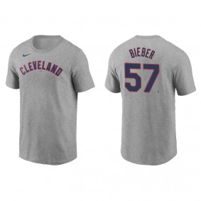 Men's Cleveland Indians Shane Bieber Gray Name & Number Nike T-Shirt