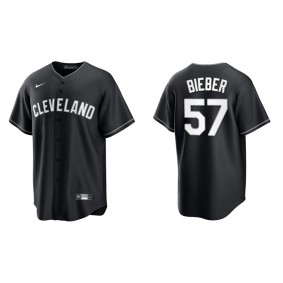 Men's Cleveland Indians Shane Bieber Black White Replica Official Jersey