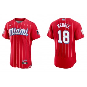 Men's Miami Marlins Joe Wendle Red City Connect Authentic Jersey