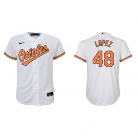 Jorge Lopez Youth Baltimore Orioles White Home Replica Jersey