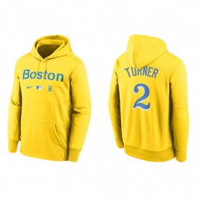 Justin Turner Men's Boston Red Sox Nike Gold City Connect Baseball Therma Pullover Hoodie
