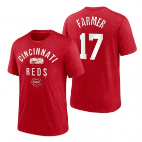 Reds Kyle Farmer Red 2022 Field of Dreams Lockup Tri-Blend T-Shirt