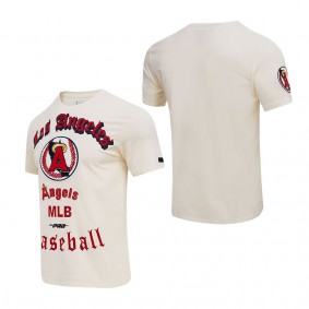 Men's Los Angeles Angels Cream Cooperstown Collection Old English T-Shirt