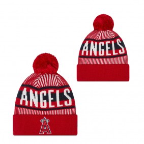 Men's Los Angeles Angels Red Striped Cuffed Knit Hat with Pom