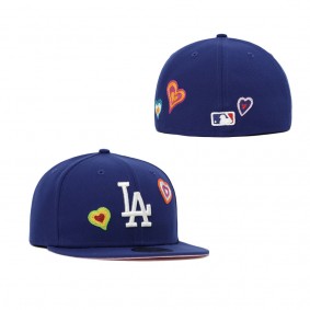 Los Angeles Dodgers All Over Embroidered Chain Stitch Heart Pink Bottom 59FIFTY Fitted Hat Royal Blue