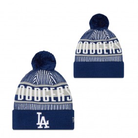 Men's Los Angeles Dodgers Royal Striped Cuffed Knit Hat with Pom