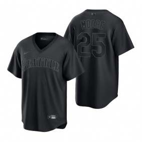 Seattle Mariners Dylan Moore Black Pitch Black Fashion Replica Jersey