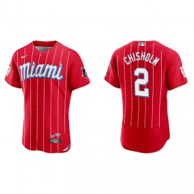 Men's Miami Marlins Jazz Chisholm Red 2021 City Connect Authentic Jersey