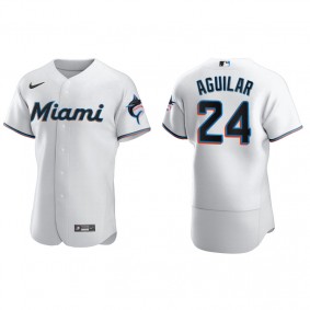 Men's Miami Marlins Jesus Aguilar White Authentic Home Jersey