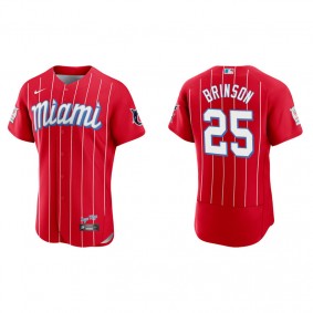 Men's Miami Marlins Lewis Brinson Red 2021 City Connect Authentic Jersey