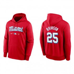 Men's Miami Marlins Lewis Brinson Red 2021 City Connect Therma Hoodie