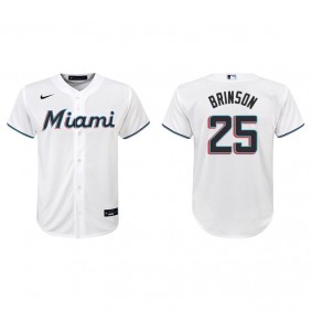 Youth Miami Marlins Lewis Brinson White Replica Home Jersey
