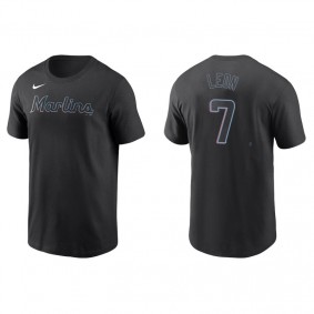 Men's Miami Marlins Sandy Leon Black Name & Number Nike T-Shirt