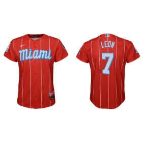 Youth Miami Marlins Sandy Leon Red 2021 City Connect Replica Jersey