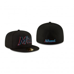 Men's Miami Marlins Ligature Black 59FIFTY Fitted Hat