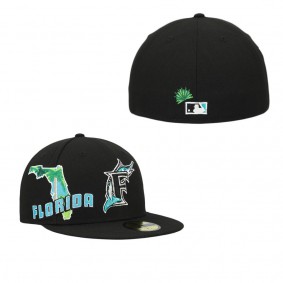 Men's Florida Marlins Black Stateview 59FIFTY Fitted Hat