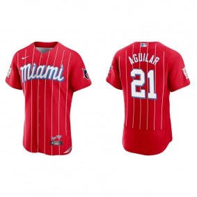 Men's Jesus Aguilar Miami Marlins Red 2021 City Connect Authentic Jersey
