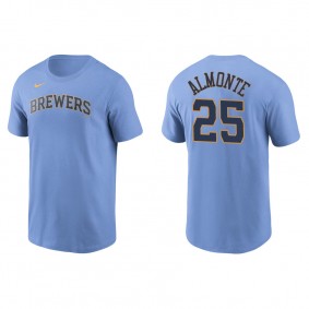 Men's Milwaukee Brewers Abraham Almonte Light Blue Name & Number Nike T-Shirt