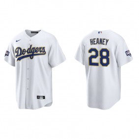 Men's Los Angeles Dodgers Andrew Heaney White Gold 2021 City Connect Replica Jersey