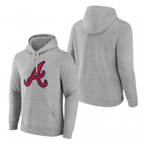 Men's Atlanta Braves Heather Gray Official Logo Fitted Pullover Hoodie