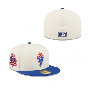 Men's Atlanta Braves White Royal Cooperstown Collection 150th Anniversary Chrome 59FIFTY Fitted Hat