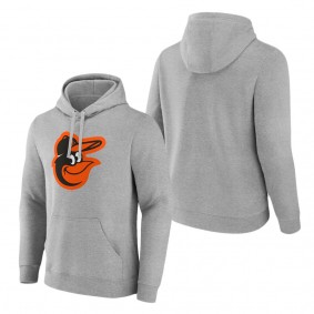 Men's Baltimore Orioles Heather Gray Official Logo Fitted Pullover Hoodie