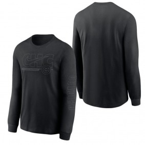 Men's Chicago Cubs Local Pitch Black Long Sleeve T-Shirt