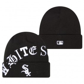 Men's Chicago White Sox Black Old English Letter Cuffed Knit Hat