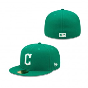 Men's Cleveland Guardians Green Logo White 59FIFTY Fitted Hat