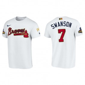Men's Atlanta Braves Dansby Swanson White 2022 Gold Program T-Shirt