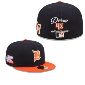 Men's Detroit Tigers Navy Orange 1984 World Series Champions Letterman 59FIFTY Fitted Hat
