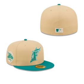 Men's Florida Marlins Natural Teal Cooperstown Collection Mango Forest 59FIFTY fitted hat
