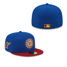 Men's Florida Marlins Royal Red Alternate Throwback Logo Primary Jewel Gold Undervisor 59FIFTY Fitted Hat