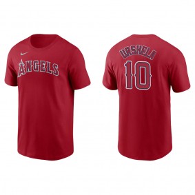 Men's Los Angeles Angels Gio Urshela Red Name & Number T-Shirt