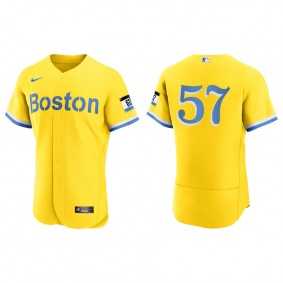 Men's Boston Red Sox Hansel Robles Gold Light Blue 2021 City Connect Authentic Jersey