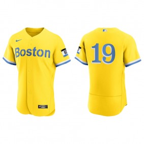 Men's Boston Red Sox Jackie Bradley Jr. Gold Light Blue 2021 City Connect Authentic Jersey
