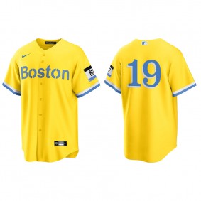 Men's Boston Red Sox Jackie Bradley Jr. Gold Light Blue 2021 City Connect Replica Jersey