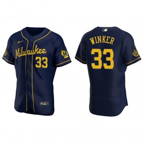 Men's Milwaukee Brewers Jesse Winker Navy Authentic Alternate Jersey