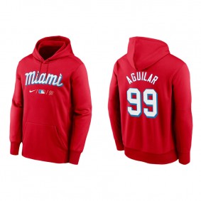 Men's Miami Marlins Jesus Aguilar Red 2021 City Connect Therma Hoodie