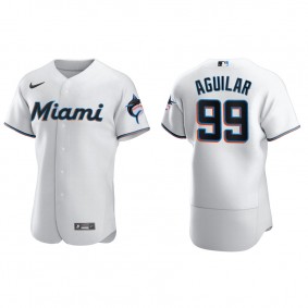 Men's Miami Marlins Jesus Aguilar White Authentic Home Jersey