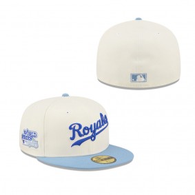 Men's Kansas City Royals White Light Blue Cooperstown Collection 1985 World Series Chrome 59FIFTY Fitted Hat