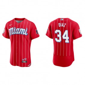 Men's Miami Marlins Lewin Diaz Red 2021 City Connect Authentic Jersey