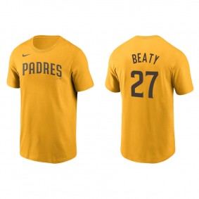 Men's San Diego Padres Matt Beaty Gold Name & Number Nike T-Shirt